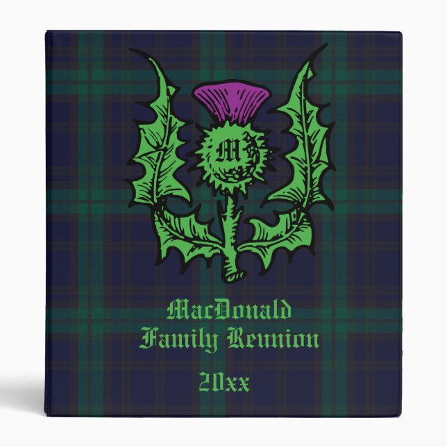Scottish Thistle on Dark Tartan Custom Name Binder (Front)