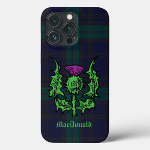 Scottish Thistle on Dark Tartan Custom Name iPhone 13 Pro Case