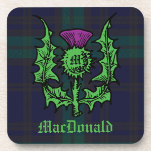 Scottish Thistle on Dark Tartan Custom Name Coaster