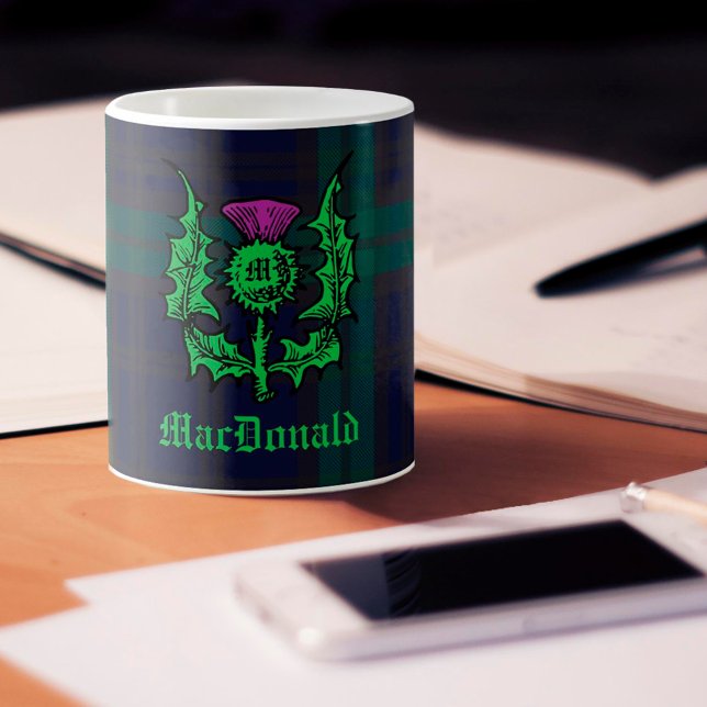 Scottish Thistle on Dark Tartan Custom Name Coffee Mug (Creator Uploaded)