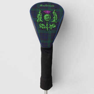 Scottish Thistle on Dark Tartan Custom Name Golf Head Cover