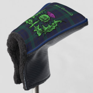 Scottish Thistle on Dark Tartan Custom Name  Golf Head Cover