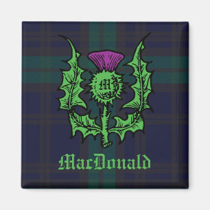 Scottish Thistle on Dark Tartan Custom Name Magnet