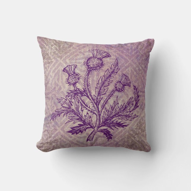 Scottish Thistle Purple Celtic Knot Throw Pillow (Front)
