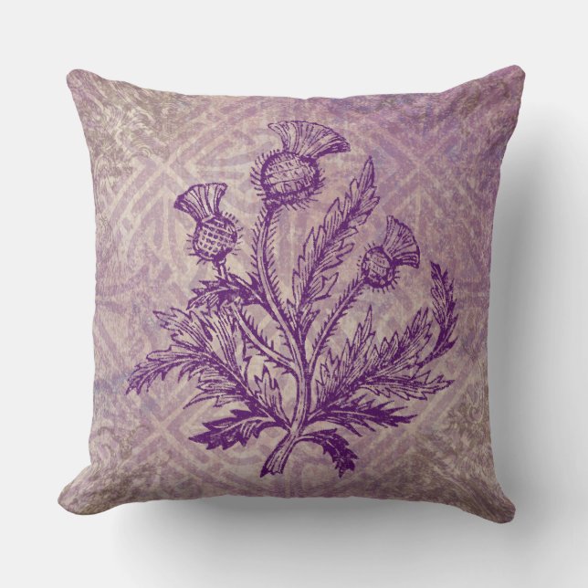 Scottish Thistle Purple Celtic Knot Throw Pillow (Front)