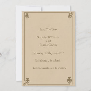 Scottish Thistle Save the Date Card Elegant Beig