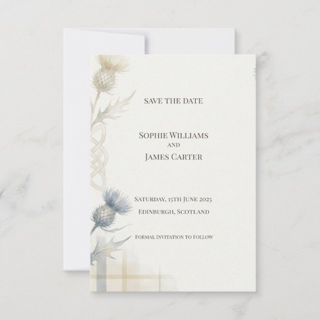Scottish Thistle Watercolour Save the Date Card (Front)