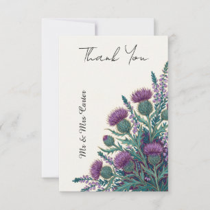 Scottish Thistle Watercolour Wedding Thank You Car Card