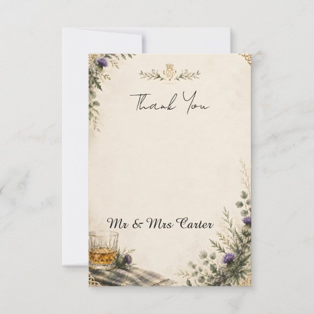 Scottish Thistle Wildflower Wedding Thank You Card (Front)