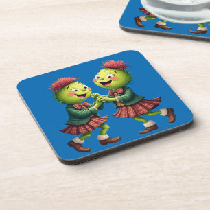 Scottish Thistles Wearing Plaid Dancing Ceilidh Coaster