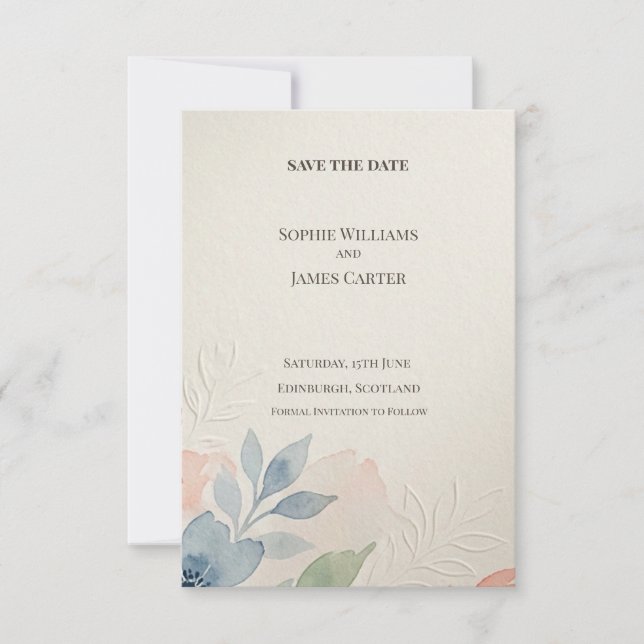 Scottish Watercolor Floral Save the Date Card (Front)