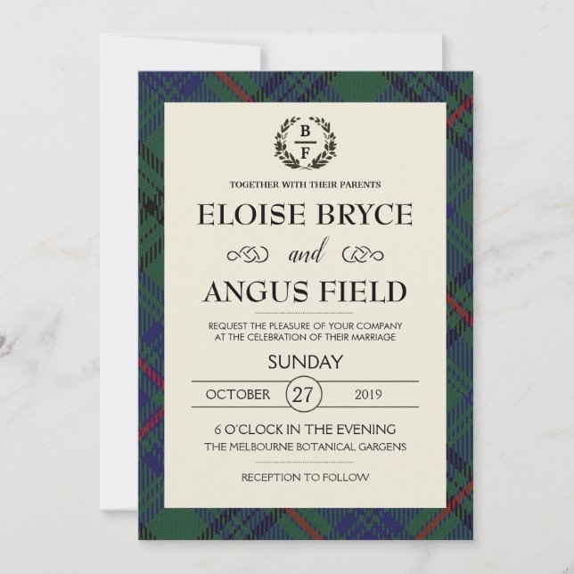 Scottish wedding traditional tartan pattern custom invitation (Front)