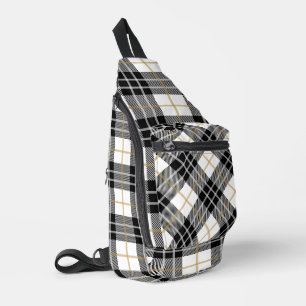 Scottish White, Gold and Black Tartan Plaid Sling Bag