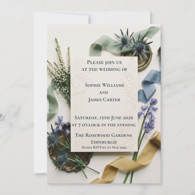 Scottish Wildflower Eryngium Wedding Invitation (Front)