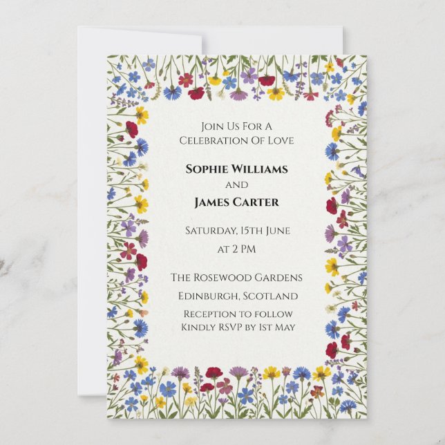 Scottish Wildflower Wedding Invitation (Front)
