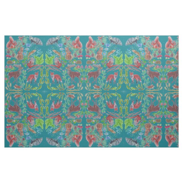 scottish wildlife fox stag badger squirrel thistle fabric (Yard)