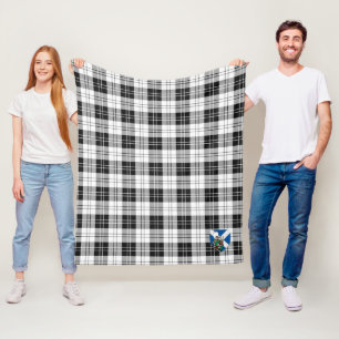 Scotts Erskine Black and White Tartan Plaid Fleece Blanket