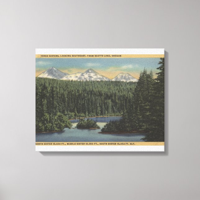 Scotts Lake, Oregon - View of Three Sisters Canvas Print (Front)