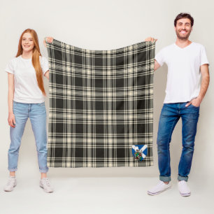 Scotts Menzies Black & White Ancient Tartan Plaid Fleece Blanket