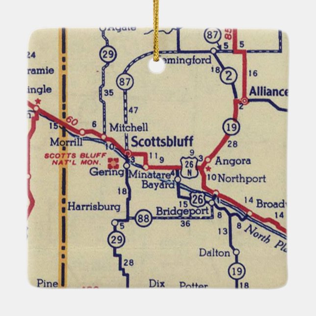 Scottsbluff NE Vintage Map Ceramic Ornament (Back)