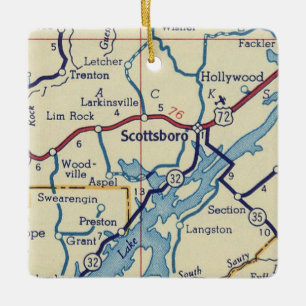 Scottsboro AL Vintage Map Ceramic Ornament