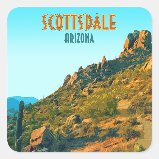 Scottsdale Arizona Cactus and Mountain Vintage Square Sticker (Front)