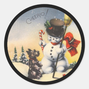 Scotty and Snowman say "cheerio!" Classic Round Sticker