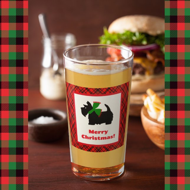 Scotty Dog and Tartan Merry Christmas Glass (Perfect for the holidays!)