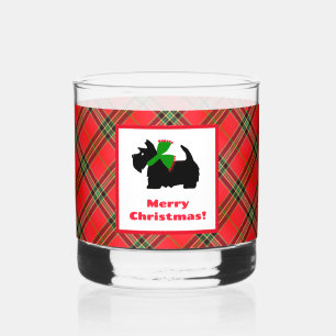 Scotty Dog and Tartan Merry Christmas Whiskey Glass