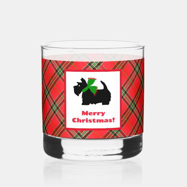Scotty Dog and Tartan Merry Christmas Whiskey Glass (Front)