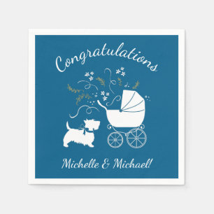 Scotty Dog Baby Shower Puppy Scottish Terrier Blue Napkin