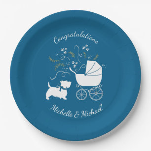 Scotty Dog Baby Shower Puppy Scottish Terrier Blue Paper Plate