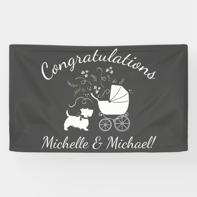 Scotty Dog Baby Shower Puppy Scottish Terrier Grey Banner (Horizontal)