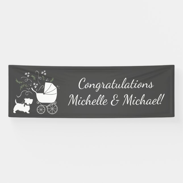 Scotty Dog Baby Shower Puppy Scottish Terrier Grey Banner (Horizontal)