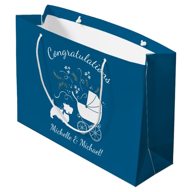 Scotty Dog Baby Shower Scottish Terrier Blue Large Gift Bag (Back Angled)