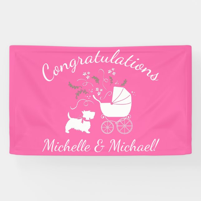 Scotty Dog Baby Shower Scottish Terrier Pink Banner (Horizontal)