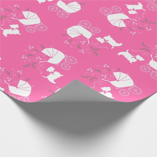 Scotty Dog Baby Shower Scottish Terrier Pink Wrapping Paper (Corner)