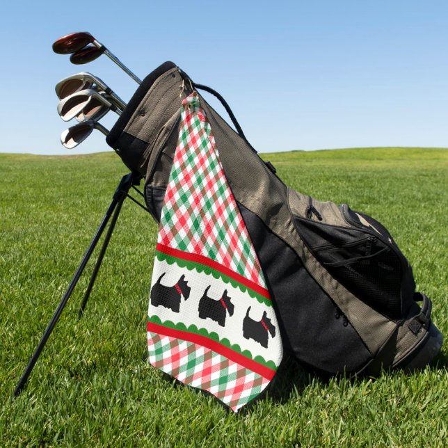 Scotty Dog Green Red White Plaid Check  Golf Towel (So cute and feminine for your favorite golfer! )