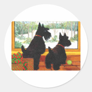 Scotty Dogs At Christmas - Waiting For Santa Classic Round Sticker