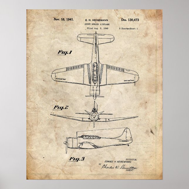 Scout Bomber Airplane Patent Poster (Front)