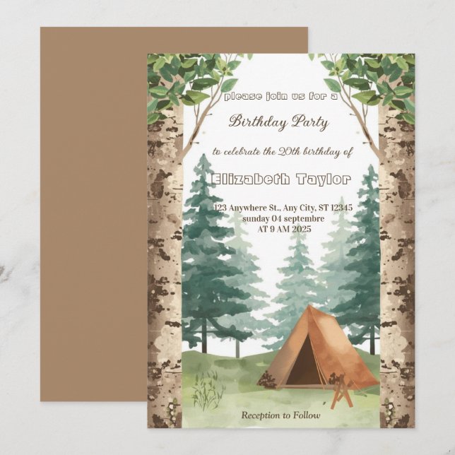 scout Camping party birthday invitation (Front/Back)