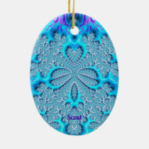 SCOUT ~ EASTER EGG ~ FRACTAL Blue Purple Ceramic Ornament