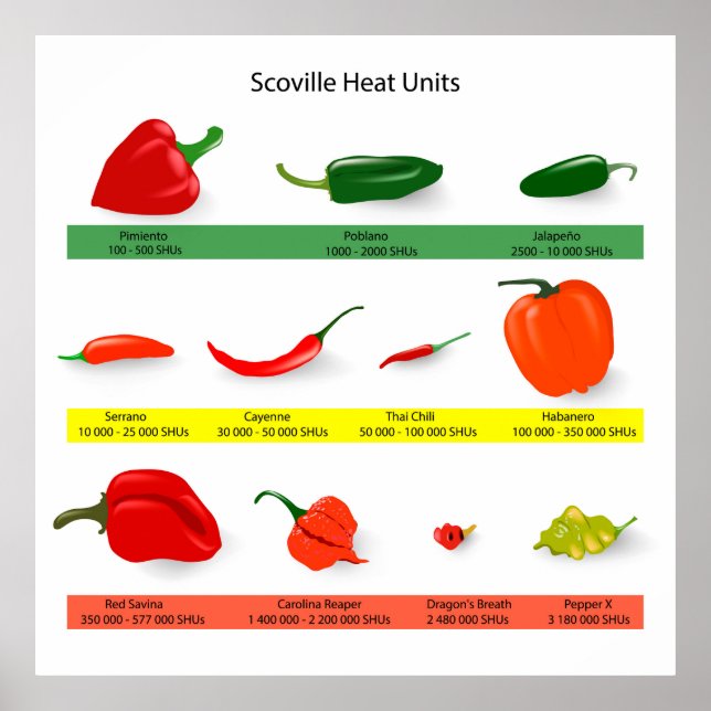 Scoville Heat Units Spicy Poster Guide (Devant)