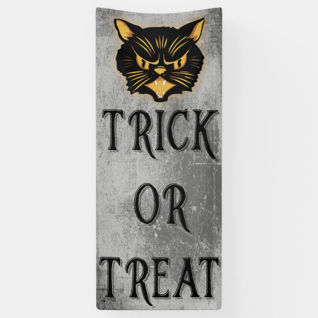 Scowling Black Cat Trick Or Treat Banner (Vertical)