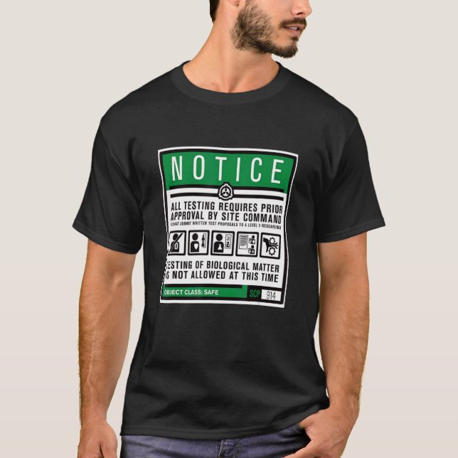 Scp Foundation Safe Testing Notice T-Shirt (Front)