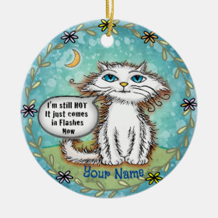 Scraggles Cat Hot Flashes Ceramic Ornament