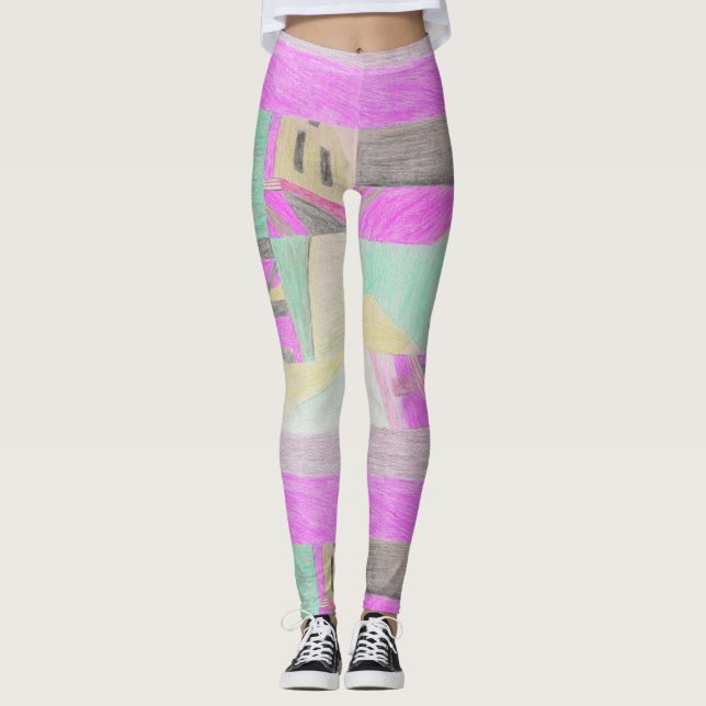 Scrambled Scene Magenta leggings (Front)