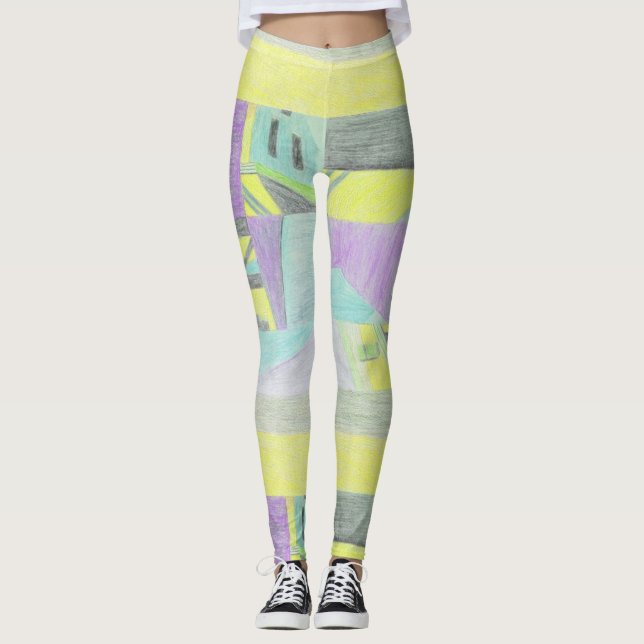 Scrambled Scene Yellow leggings (Front)