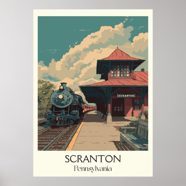 Scranton Pennsylvania Vintage Historic Station Art Poster (Front)