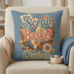 Scrap Basket Queen Quilter Cottagecore Throw Pillow